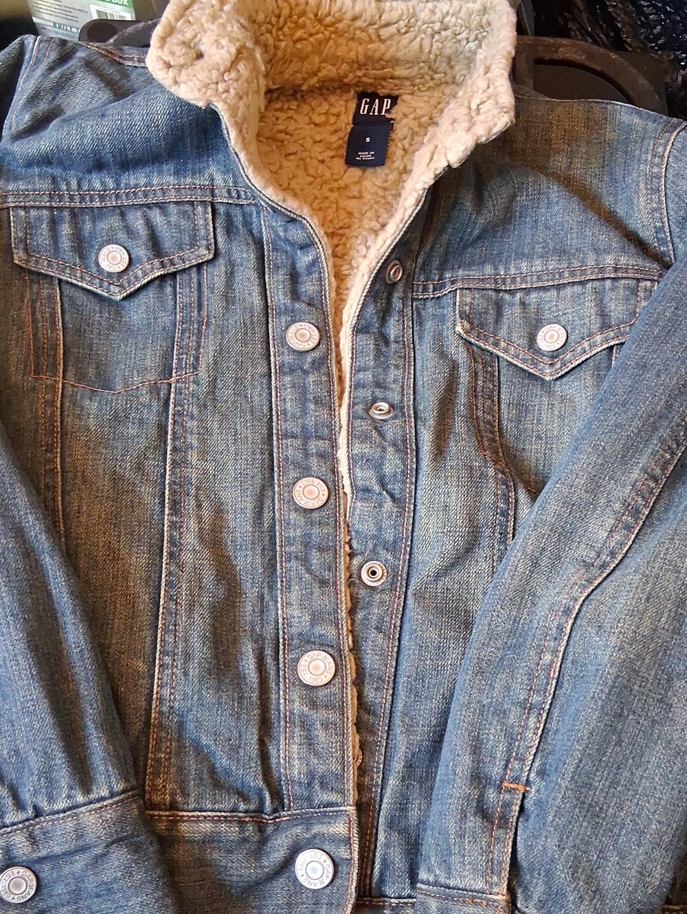 GAP Blue Denim Jacket with Cream Sherpa Lining
